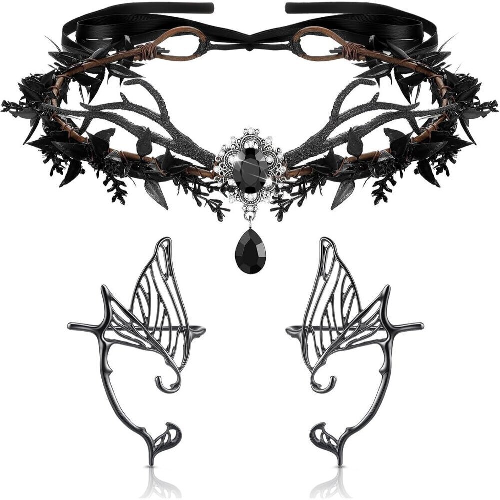 Fairy Leaf Headband Elf Ear Cuffs Crown Cosplay Accessories for Women